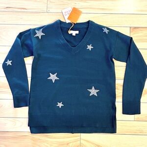 Knox Rose Dark Blue/ Green Sweater, SIZE SMALL, NEW, Sparkly Stars, Soft